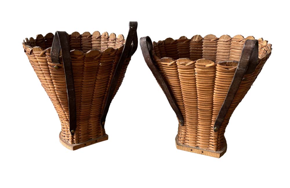 Pair Of Mini Woven Cane Harvest Baskets - French Decorative Antiques - Decorative Antiques - Wall Decorations - Wall Art - Baskets - Antique Shops Tetbury - adpsantiques - AD & PS Antiques