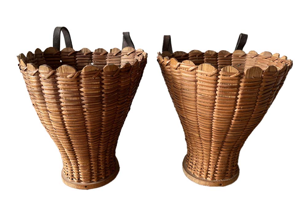 Pair Of Mini Woven Cane Harvest Baskets - French Decorative Antiques - Decorative Antiques - Wall Decorations - Wall Art - Baskets - Antique Shops Tetbury - adpsantiques - AD & PS Antiques