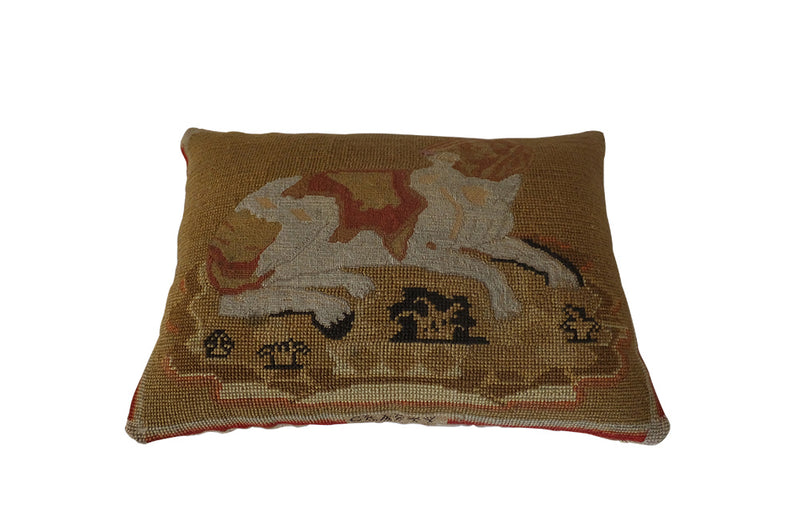 Antique English Tapestry Dog Cushion -English Antiques - Antique Textiles- Cushions- Dog Art- AD & PS Antiques