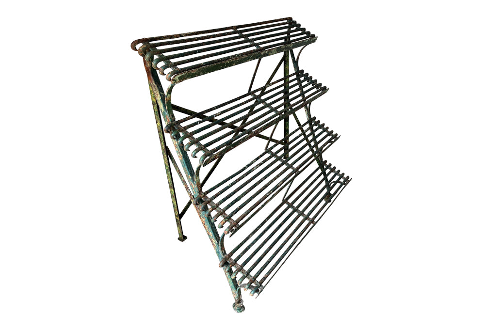 French 19th Century Arras Folding Iron Plant Stand - French Garden Antiques - Antique Plant Stand - Garden Antiques - French Antiques - Arras Garden Furniture - AD & PS Antiques