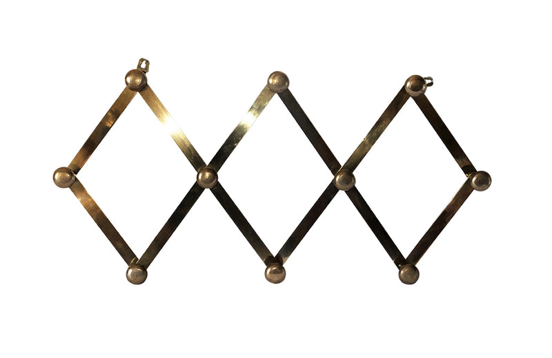 Vintage French Brass Accordian Wall  Coat Rack-Hat Rack-Coat Hooks-AD & PS Antiques