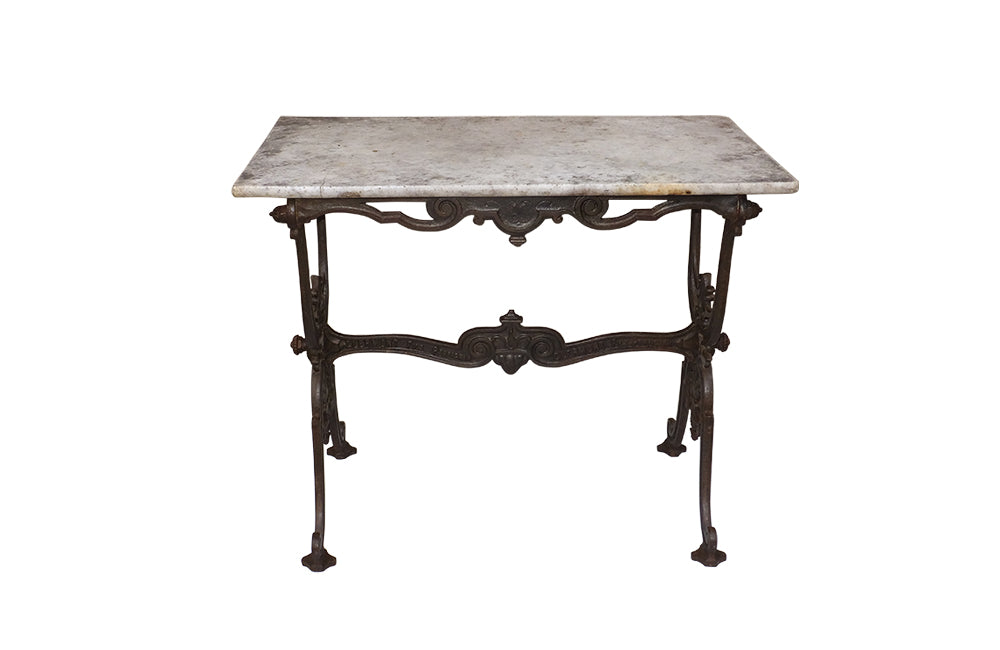 19th Century French Garden Table-Iron Based Bistro Table with Marble Top-French Antiques-Antique Tables-Garden Antiques-Tables-Side Tables-AD & PS Antiques