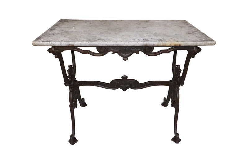 19th Century French Garden Table-Iron Based Bistro Table with Marble Top-French Antiques-Antique Tables-Garden Antiques-Tables-Side Tables-AD & PS Antiques