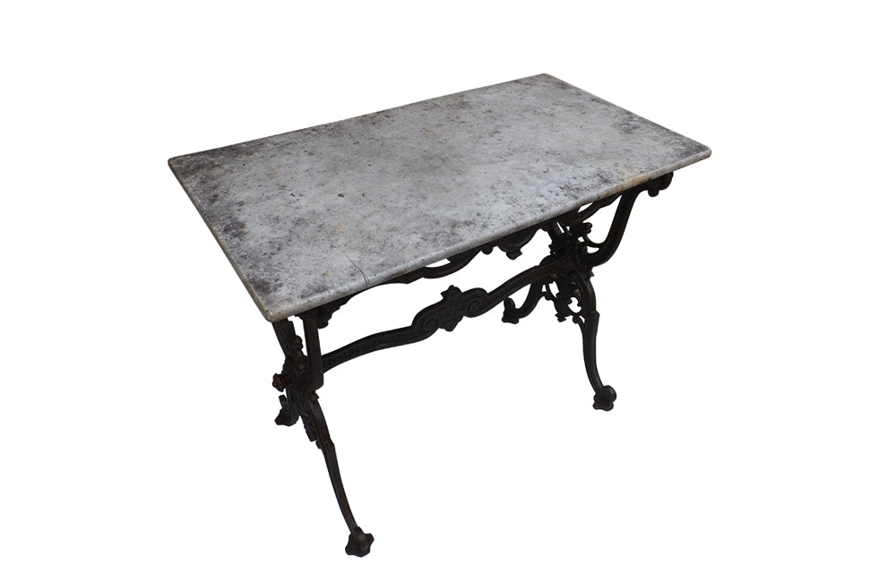 19th Century French Garden Table-Iron Based Bistro Table with Marble Top-French Antiques-Antique Tables-Garden Antiques-Tables-Side Tables-AD & PS Antiques