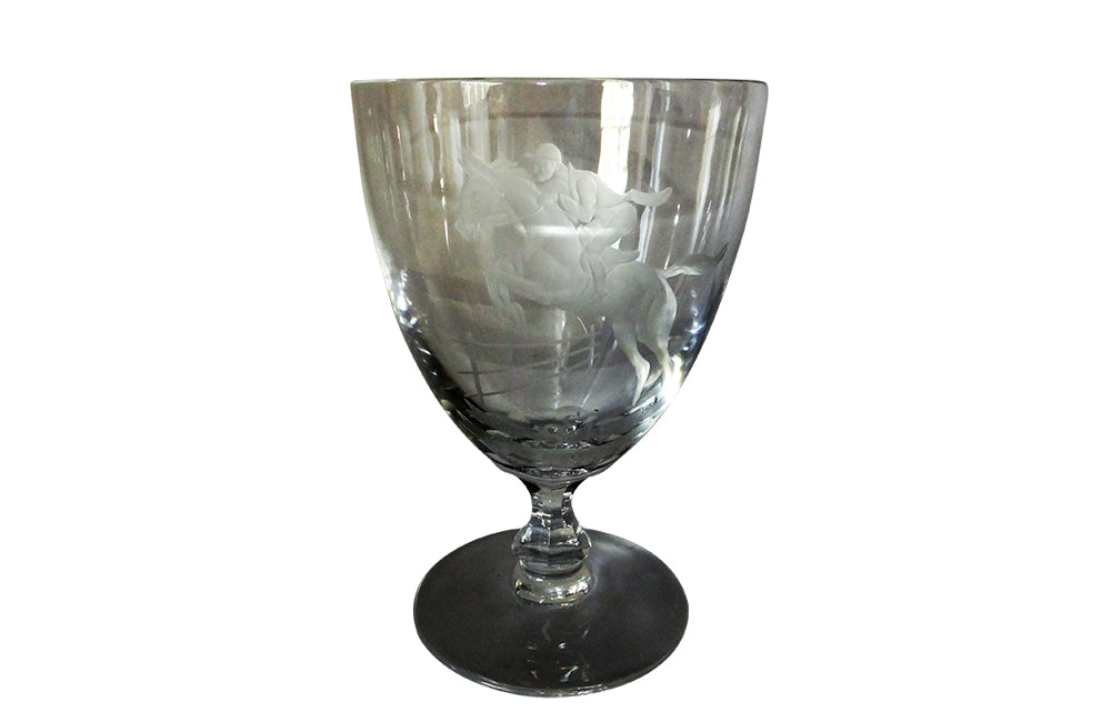 Grand Steeple Chase de Paris Crystal Wine Glass-Crystal Glass-Equestrian Antiques-French Vintage Glassware-Antique Glassware-Horse Rider-Decorative Accessories-Equestrian Gifts-AD & PS Antiques