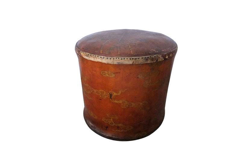 19th Century Leather Chinoiserie Stool-Chinese Antiques-Stools-Leather Seating-AD & PS Antiques
