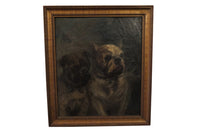 Signed Oil Painting Of A Pair Of French Pugg Dogs - Dog Painting - OIl on Canvas - Pet Portrait - Wall Art- French Antiques- Decorative Accessories - Painting- AD & PS Antiques