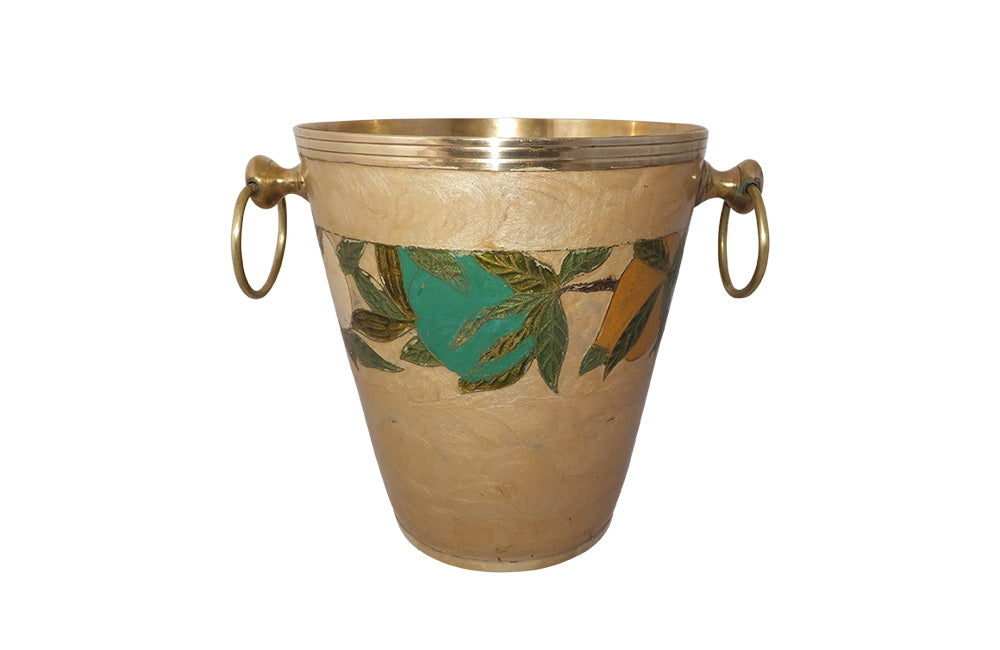 Vintage Enamel & Brass Champagne Bucket-Decorative Accessories-Wine Cooler-Ice Bucket-French Antiques-Mid Century Modern-AD & PS Antiques