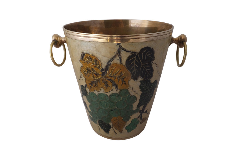 Vintage Enamel & Brass Champagne Bucket-Decorative Accessories-Wine Cooler-Ice Bucket-French Antiques-Mid Century Modern-AD & PS Antiques