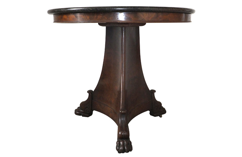 French Charles X Mahogany Gueridon with Marble Top-Antique Gueridon-19th Century Centre Table-Lions Paw Feet-French Antiques-Antique Tables-Tables-AD & PS Antiques
