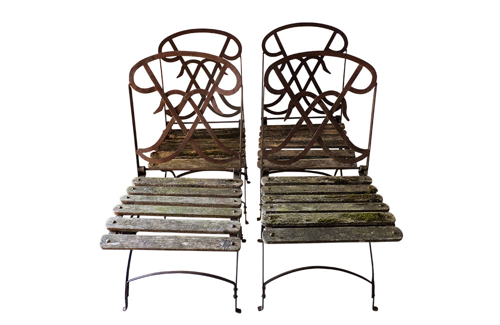 Set of Four French Folding Garden Chairs - French Antiques - Garden Antiques - French Garden Antiques – French Garden Antique Chairs - Garden Seating – Garden Dining Chairs -AD & PS Antiques