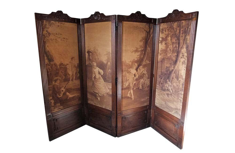 19th Century French Four Panelled Screen - Sepia grisaille – Paravent – Antique Room Divider -Antique Screen - French Antiques - Wall Decoration – Screen – Decorative Antique Furniture - AD & PS Antiques