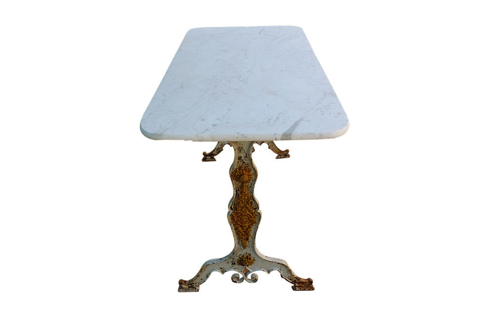 French Bistro Table with Marble Top - Antique French Table - Marble Top Table - French Mid Century Furniture - Vintage Marble Top Table - AD & PS Antiques