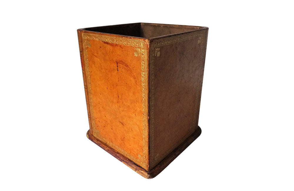 French Leather Faux Book Waste Paper Basket-Leather Waste Paper Bin-Leather Office Bin-French Accessories-French Antiques-Decorative Accessories-Office Accessories-Office Furniture-AD & PS Antiques