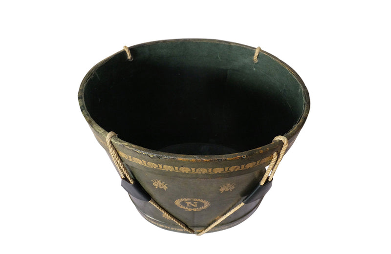 French Oval Leather Waste Paper Basket -Leather Green Leather Drum Waste Paper Bin-Leather Office Accessories-Decorative Accessories-French Antiques-Napoleon-Bees-AD & PS Antiques