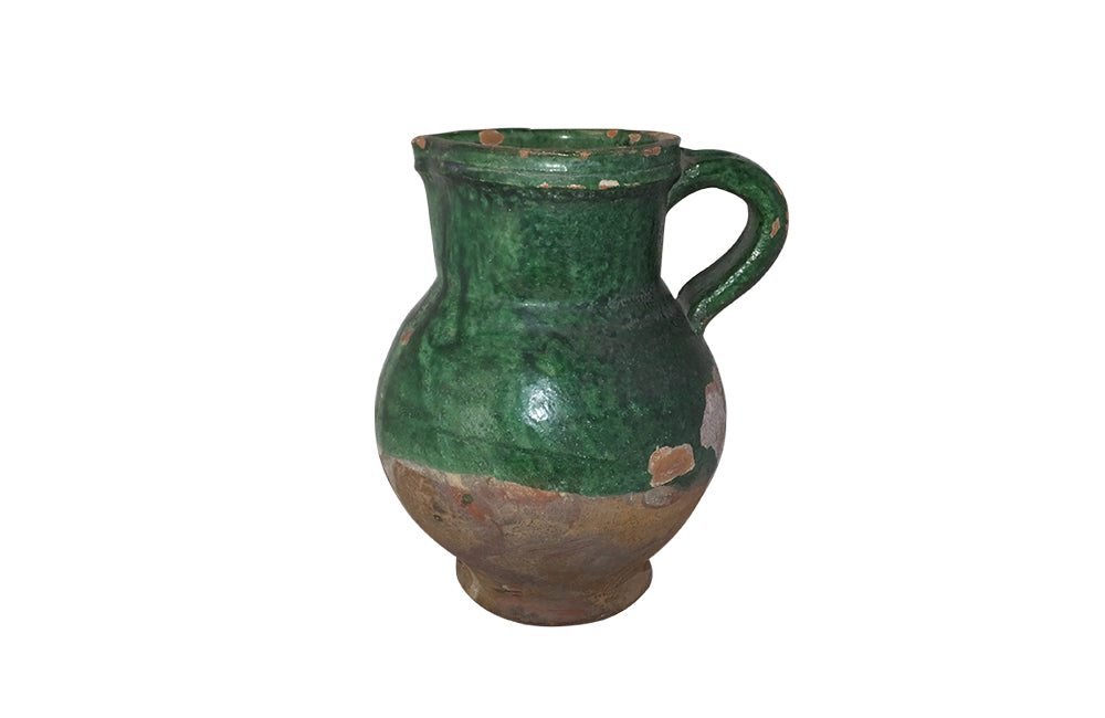 Antique French Green Glazed Pottery Jug-French Pottery-Ceramics-Antique Pottery-Kitchenalia-Decorative Accessories-AD & PS Antiques
