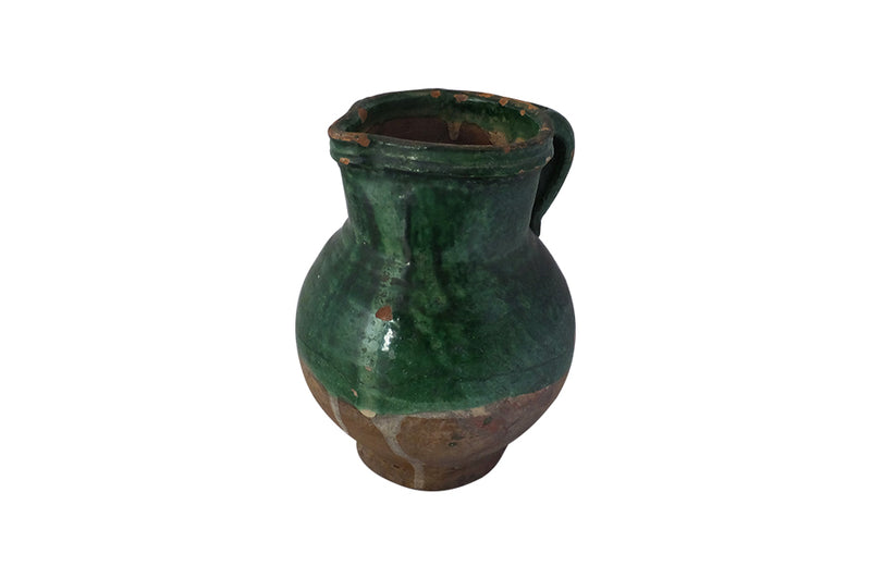 Antique French Green Glazed Pottery Jug-French Pottery-Ceramics-Antique Pottery-Kitchenalia-Decorative Accessories-AD & PS Antiques