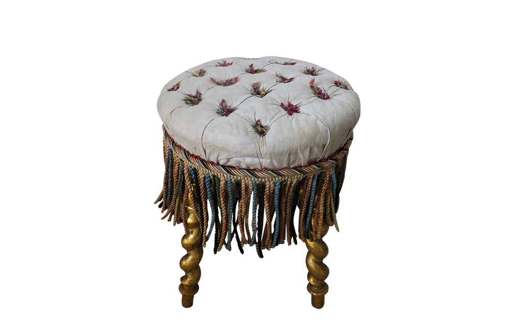 19th Century French Gilt Barley Twist Stool - French Antique Furniture - Seating - Stool - French Decorative Antiques - Antique Stool - Antique Shops Tetbury - AD & PS Antiques-