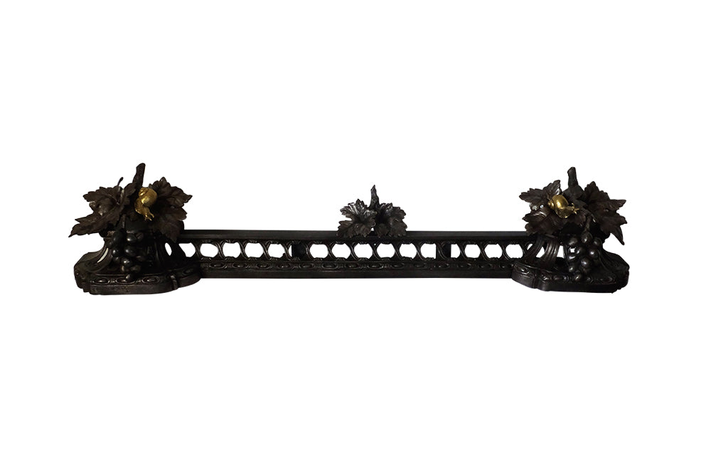 Iron Firefront With Grapes and Brass Snail Decoration-Firefronts-Andirons-Decorative Accessories-Fireplace Furniture-Fireplace Accessories-AD & PS Antiques