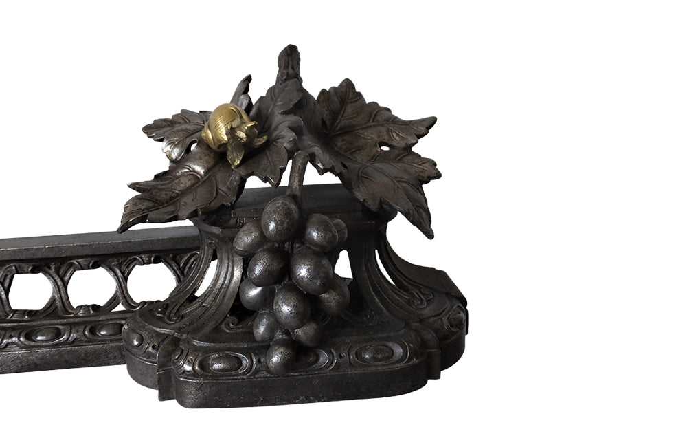 Iron Firefront With Grapes and Brass Snail Decoration-Firefronts-Andirons-Decorative Accessories-Fireplace Furniture-Fireplace Accessories-AD & PS Antiques