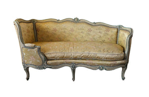 Louis XV Revival Sofa Daybed-19th Century Daybed Canape Sofa- Painted Antique Furniture-19th Century Vielleuse-Silk Upholstery-Antique Seating-French Antiques-Rare Antiques-Beautiful Antiques-AD & PS Antiques