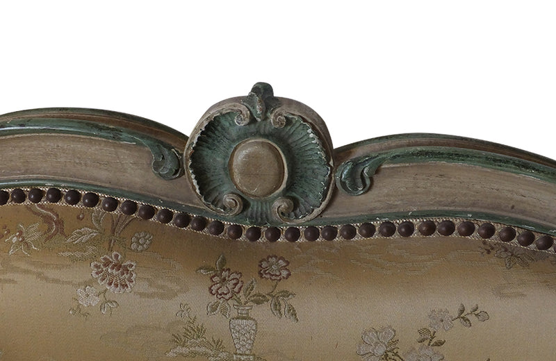 Louis XV Revival Sofa Daybed-19th Century Daybed Canape Sofa- Painted Antique Furniture-19th Century Vielleuse-Silk Upholstery-Antique Seating-French Antiques-Rare Antiques-Beautiful Antiques-AD & PS Antiques
