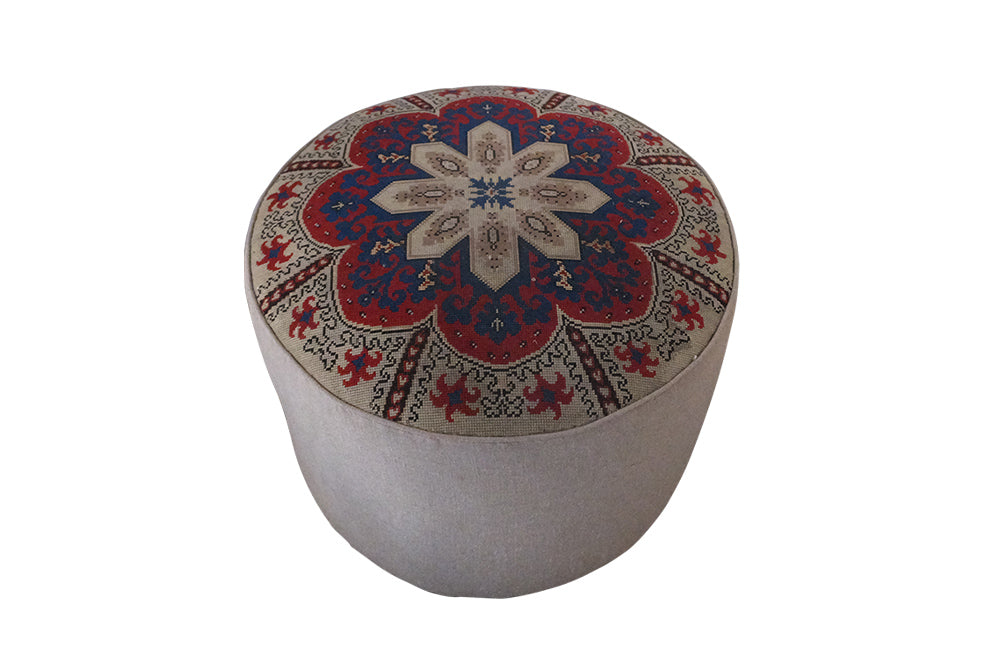 Large Napoleon III Tapestry Pouffe on Casters-19th Centuury Upholstered Stool-Seating-Stools-Antique Stool-Linen Stool-French Antiques-AD & PS Antiques