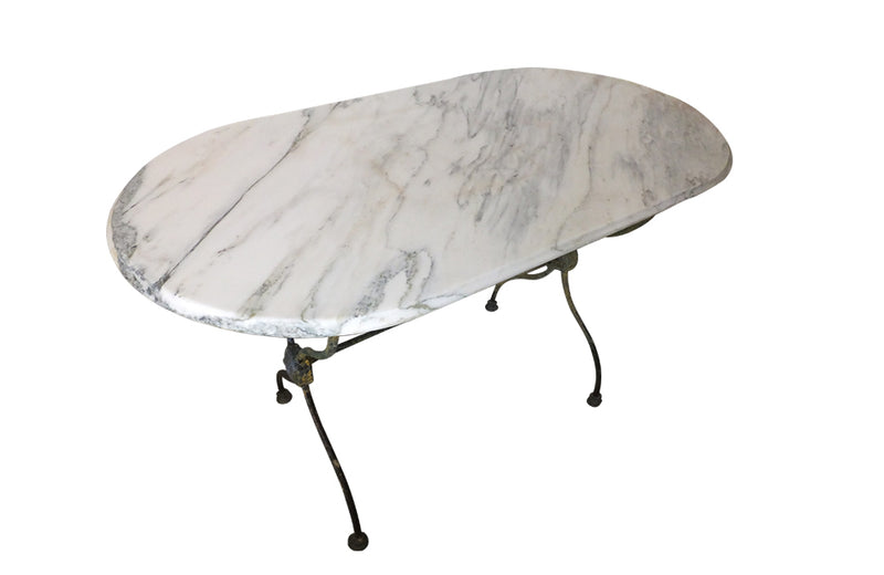Large Oval French Garden Table – Vintage Bistro Table – Vintage Dining Table - Garden Antiques - French Antiques - French Antique Bistro Table - French Antique Garden Table -Marble Top Garden Table - AD & PS Antiques