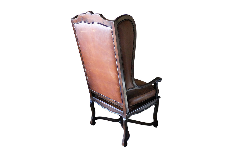 French Leather Wingback Armchair - Embossed Leather Wingback Armchair - Leather Armchair - Antique Armchair - French Antiques – Antique Library Chair – Antique Armchairs - AD & PS Antiques