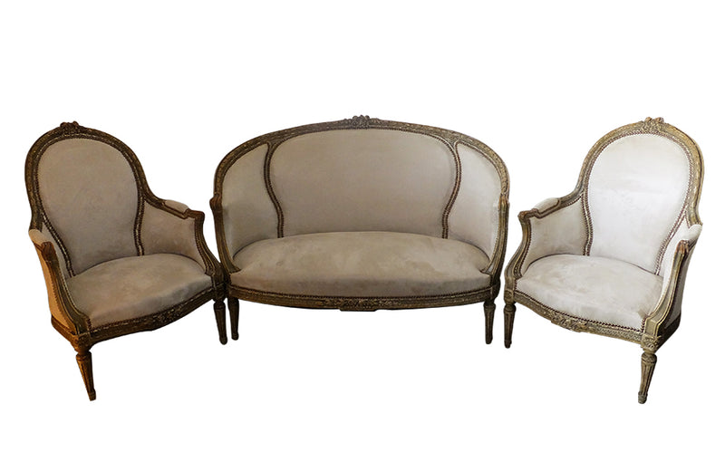 Louis XVI Style Salon Suite- French Antiques- Seating - Antique Seating - Antique Canape - Antique Armchairs - AD & PS Antiques