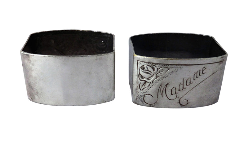 Madame & Monsieur Silverplate Napkin Rings-Mr & Mrs-Antique Napkin Rings-Decorative Accessories-Fine Dining Accessories-French Antiques-AD & PS Antiques