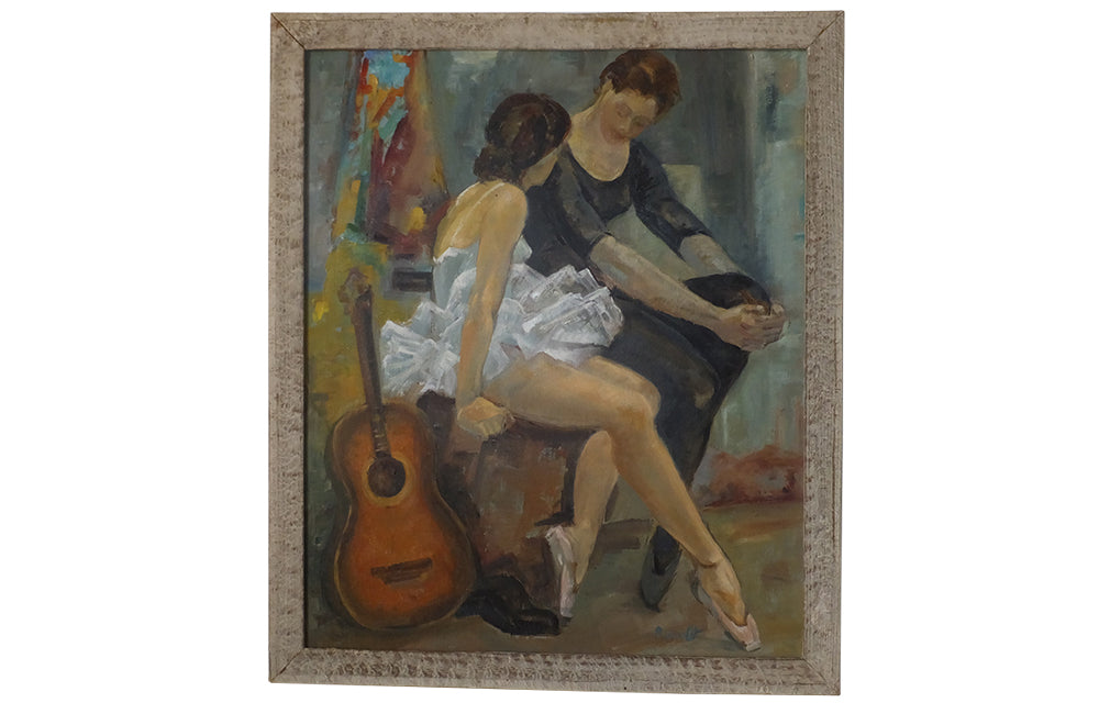 Painting 'During the Interval' by Rault- Oil on Canvas-Portrait-Dancers-Ballet-Framed Painting-French Painting-Wall Decoration-Wall Art-AD & PS Antiques
