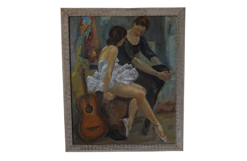 Painting 'During the Interval' by Rault- Oil on Canvas-Portrait-Dancers-Ballet-Framed Painting-French Painting-Wall Decoration-Wall Art-AD & PS Antiques