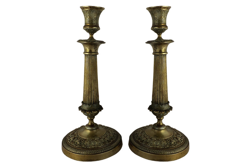 Pair of Brass Neoclassical Revival Candlesticks-19th century French candlesticks-French Antiques-Lighting-Antique Candlesticks-Antique Candle Holders-AD & PS Antiques