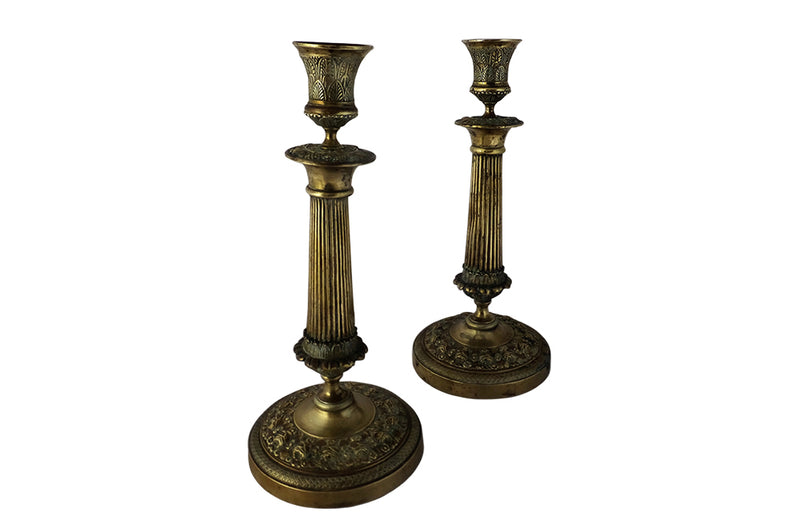 Pair of Brass Neoclassical Revival Candlesticks-19th century French candlesticks-French Antiques-Lighting-Antique Candlesticks-Antique Candle Holders-AD & PS Antiques