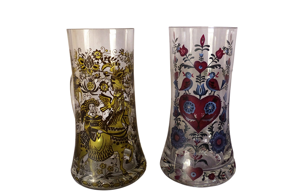 Pair of Bohemian Glass Marriage Tankards-Wedding Gasses-Antiques Glassware-Bohemian Glass-Decorative Accessories-Decorative Antiques-Wedding Gifts-AD & PS Antiques