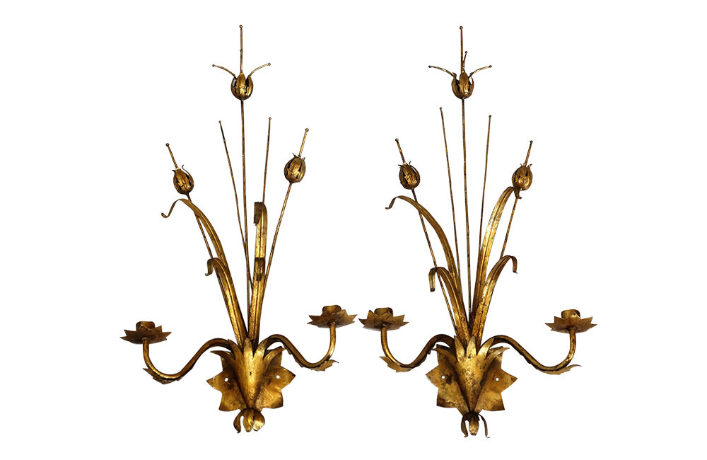 PAIR OF LARGE GILT TOLE BULRUSH WALL LIGHTS-AD & PS ANTIQUES – AD & PS ...