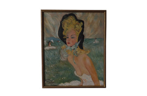 20th century Portrait After Domergue - Oil on Canvas - French Portrait - Signed Art -Vintage Artwork - Decorative Antiques - French Decorative Antiques - Domergue - French Art - Antique Shops Tetbury - AD & PS Antiques 