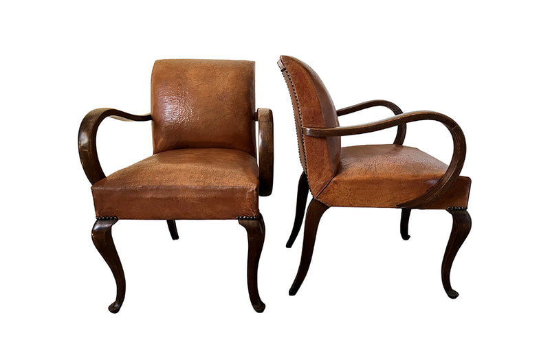 Pair Of French Vintage Leather Bridge Chairs - French Mid Century Furniture - Bridge Chairs - Leather Armchairs - Mid Century Modern Chairs - Armchairs - Vintage Armchairs - Antique Shops tetbury - adpsantiques - AD & PS Antiques