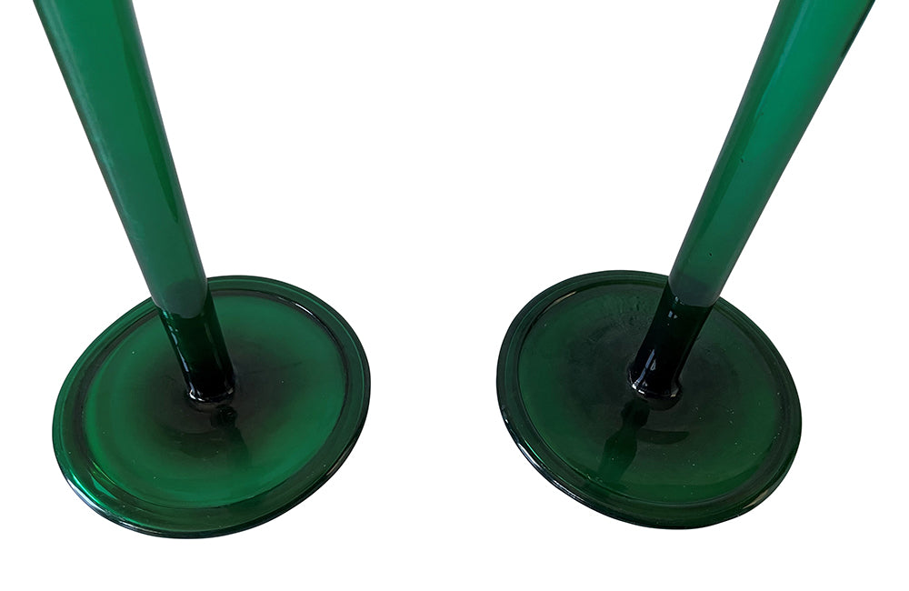 Pair of Tall Green Trumpet Vases - French Decorative Antiques