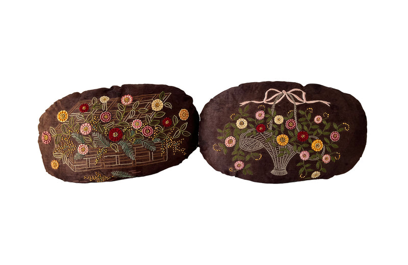Pair Of 1930s French Oval Needlework Cushions - French Decorative Antiques - Antique Textiles - Cushions - Pillows - Decorative Accessories - Antique Shops Tetbury - adpsantiques -AD & PS Antiques