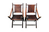 Pair of Folding Leather Campaign Style Chairs – Mid Century Folding Chairs - Vintage Chairs -Folding Chairs - Campaign Furniture - French Mid Century Furniture AD & PS Antiques