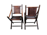 Pair of Folding Leather Campaign Style Chairs – Mid Century Folding Chairs - Vintage Chairs -Folding Chairs - Campaign Furniture - French Mid Century Furniture AD & PS Antiques
