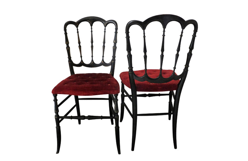 Pair of Napoleon III Parlour Chairs - Antique Chairs - French Antique Furniture - Ebonised Chairs --Theatre Chairs - AD & PS Antiques
