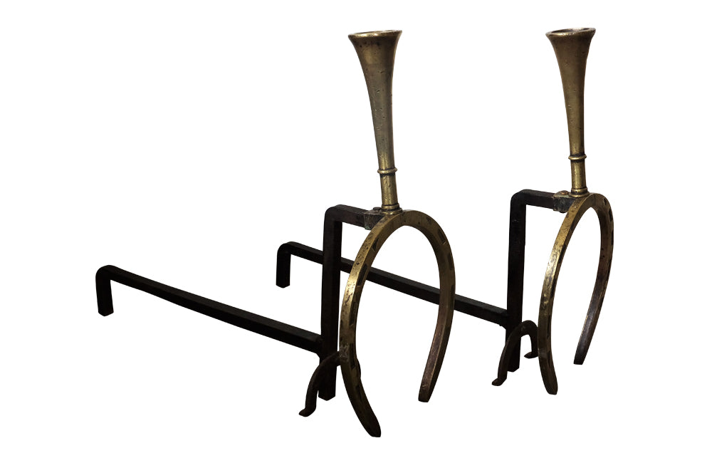Pair of Large Hunting Lodge Andirons - Fireplace Accessories- Antique Andirons - Antique Firedogs - French Decorative Antiques - Equestrian Antiques -Antique Shops Tetbury - AD & PS Antiques 