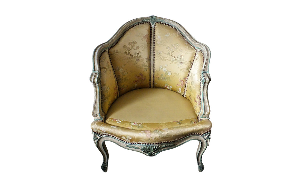 Pair of French Louis XV Revival Armchairs-Pair Of French 19th Century bergeres-French Antiques-Seating-Antique Seating -Silk Upholstery-AD & PS Antiques