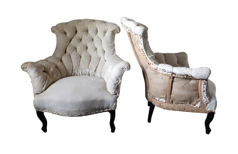 Pair Of French Button Back Armchairs-Napoleon III Armchairs-Large Antique Armchairs-French Antiques-Antique Seating-AD & PS Antiques