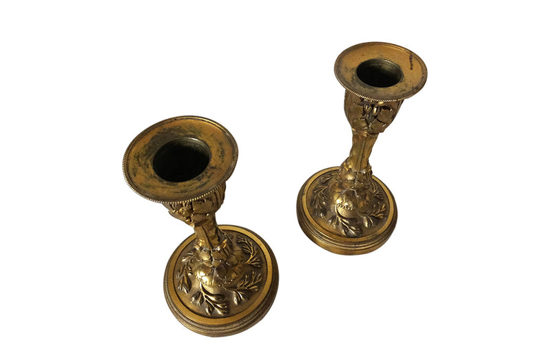 Pair of Small Gilt Bronze 19th Century French candlesticks-Antique Candlesticks-Candle Holders-French Antiques-Decorative Accessories-Decorative Antiques-AD & PS Antiques