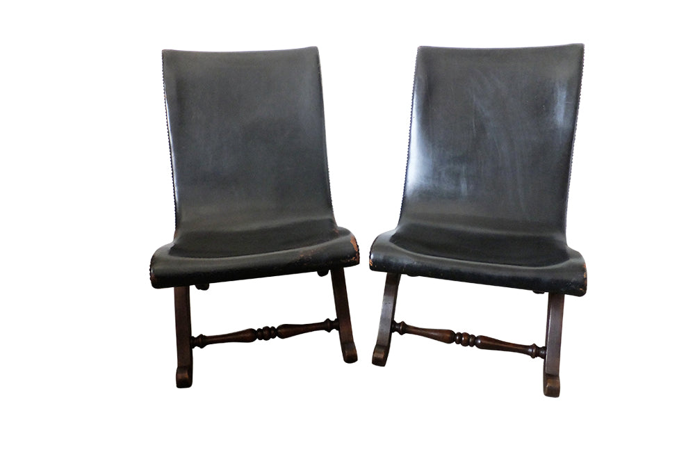 Pair of Valenti Leather Slipper Chairs - Vintage Chairs - Antique Chairs – Vintage Leather Chairs - Designer Chairs-Pierre Lottier - Slipper Chairs - Decorative Antique Furniture - AD & PS Antiques