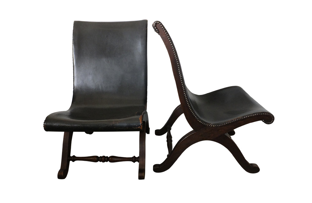Pair of Valenti Leather Slipper Chairs - Vintage Chairs - Antique Chairs – Vintage Leather Chairs - Designer Chairs-Pierre Lottier - Slipper Chairs - Decorative Antique Furniture - AD & PS Antique